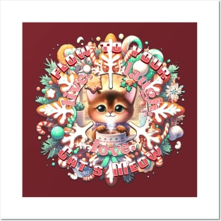 Christmas Cat Wreath Flow To Your Cats Meow 6A3 Posters and Art